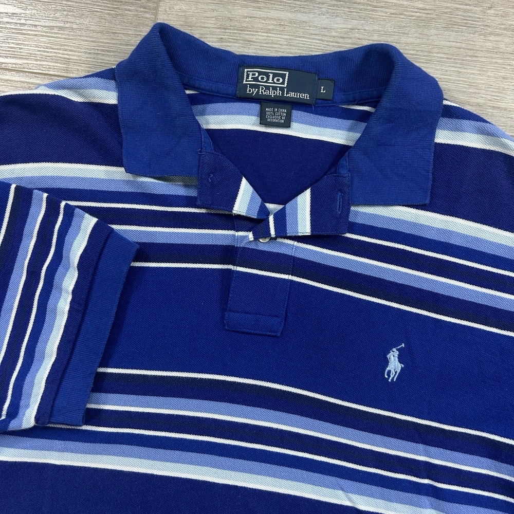 Polo Ralph Lauren Large Blue Stripe Short Sleeve Polo Flesh Pony Logo